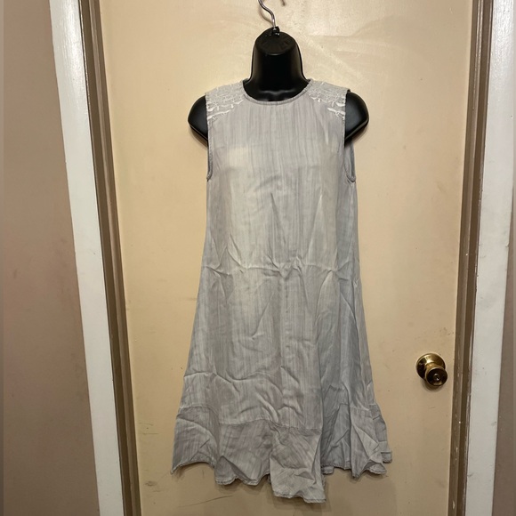 Laju Los Angeles Sz 6 xsmall gray sleeveless dress midi ruffle hem Ptp 17 “ 35 L - Picture 9 of 9